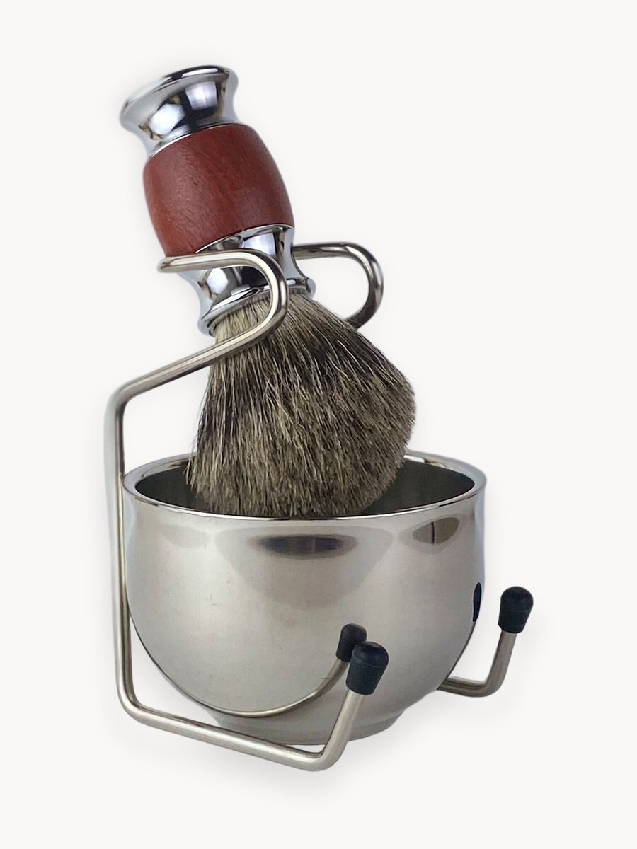 Помазок Silver Slide, барсучий ворс, с подставкой, чаша в комплекте