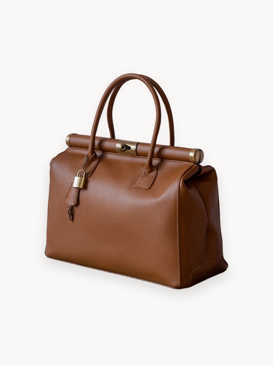 Сумка саквояж Paprika Bag Italy, фактура зернистая, бежевый, коричневый