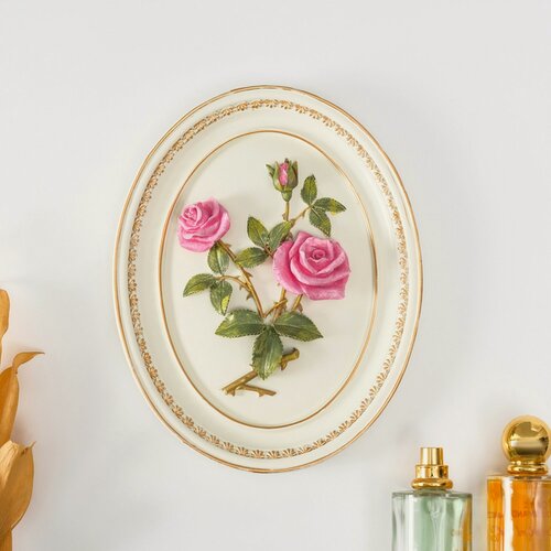 Изображение товара Панно настенное «Королевские розы», полистоун, 18x3x23 см, бежевое