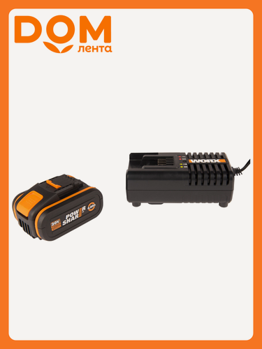 Изображение товара Комплект Worx WA3604, Li-Ion, 20В, 4Ач, слайдер, LED-индикация заряда