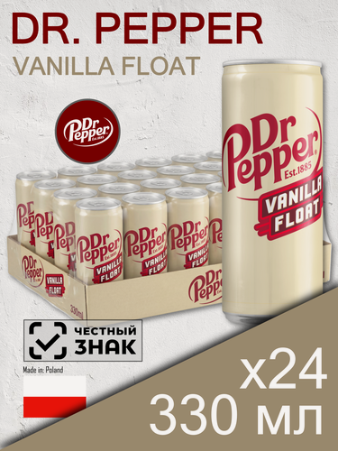 Изображение товара Dr. Pepper Vanilla Float, 0.33 л, 24 шт, банка (газированный напиток Доктор Пеппер Ванилла Флоат, ванильный, Польша)