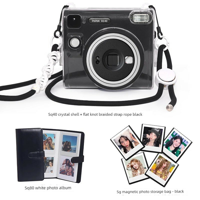 Кристаллический чехол для Instax Square 40 с плетеной лямкой, 80 черными альбомами и магнитным чехлом