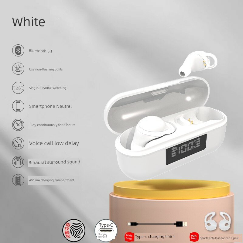 Премиум беспроводные наушники Bluetooth True Wireless для спорта и сна с надежной посадкой и шумоподавлением, белый цвет