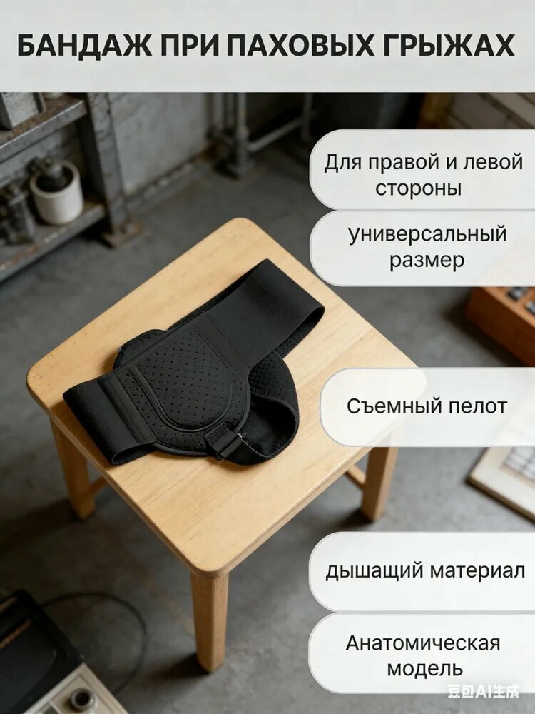 Бандаж для паховой грыжи мужской (черный). Пояс для паховой грыжи для мужчин с левой или правой стороны