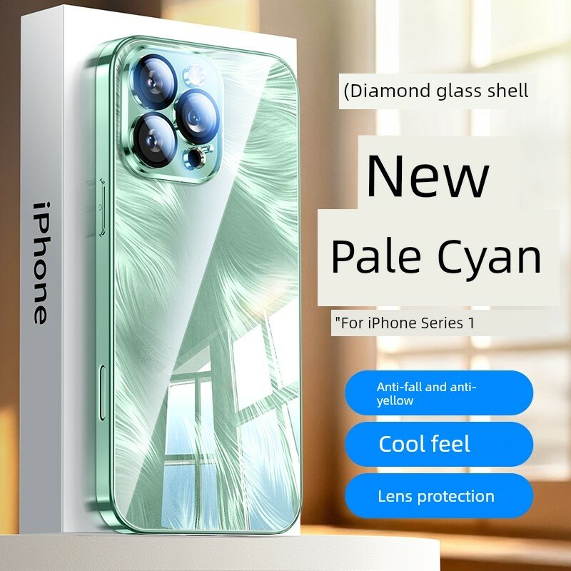 Чехол для iPhone 16 Pro из полированного стекла с тонким охлаждением и полной защитой, цвет бледно-голубой