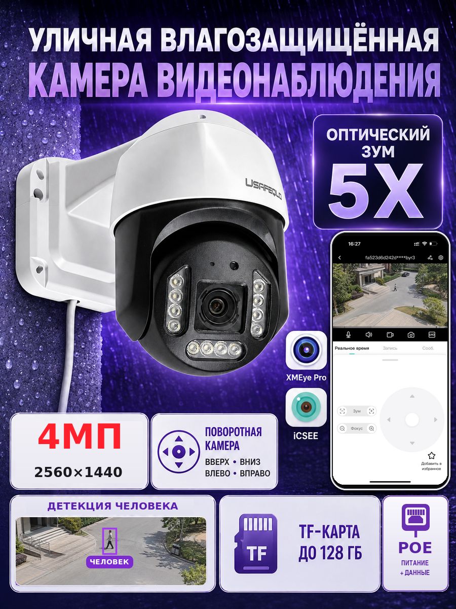 PTZ H.265 4МП 5X оптический зум сетевой IP-камера POE камера чип GOKE обнаружение лиц и людей