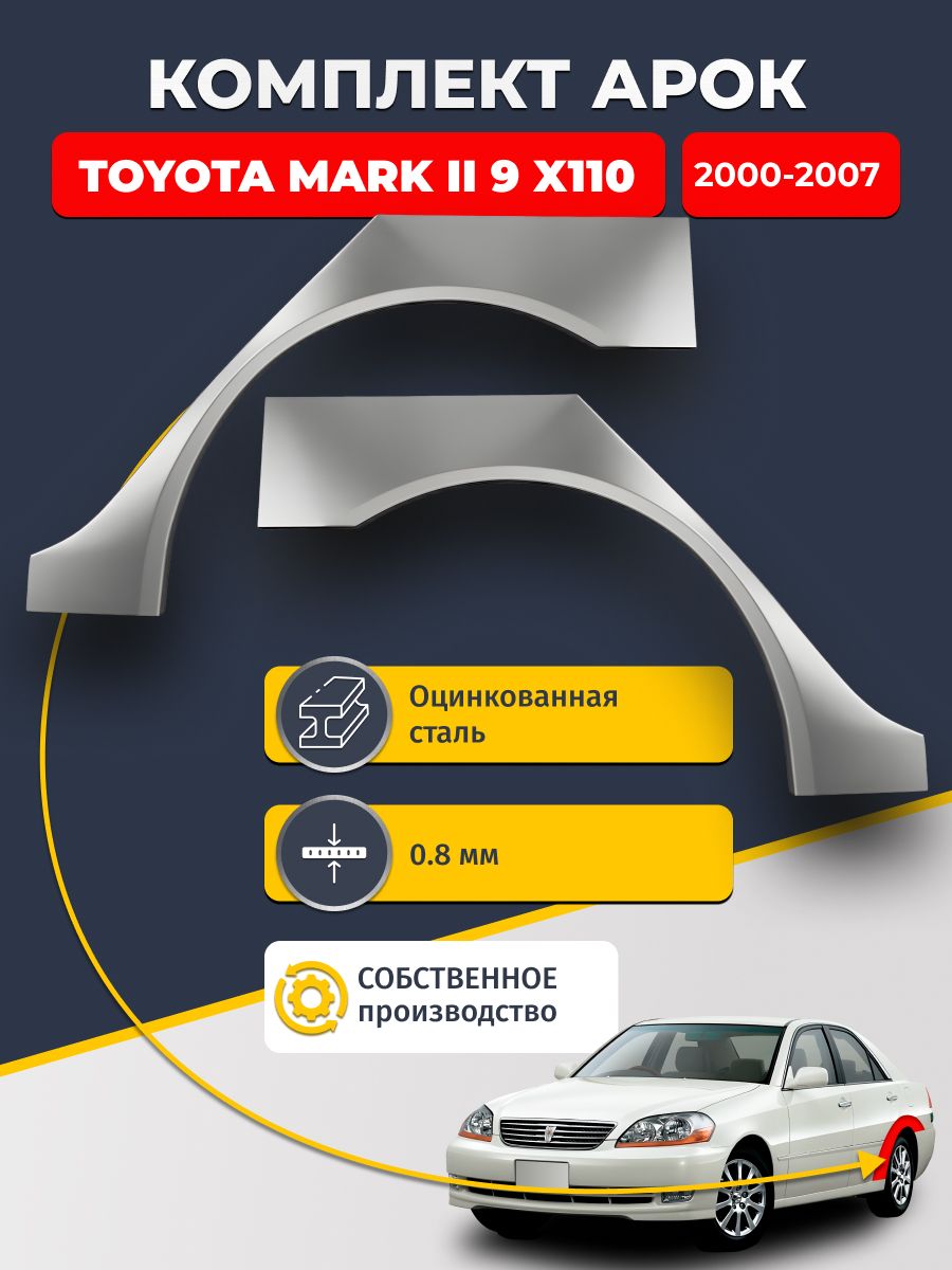 Комплект задних ремонтных арок для автомобиля (2 шт.), Toyota Mark II 9 X110 2000-2007 Седан (Тойота Марк 2). Оцинкованная сталь 0,8 мм.