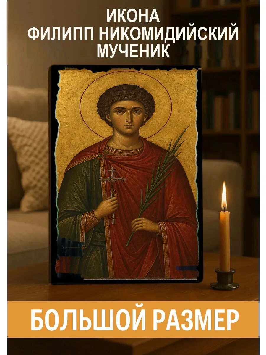 Икона Филипп Никомидийский, на дереве, 30×40 см, освящённая, ручная работа