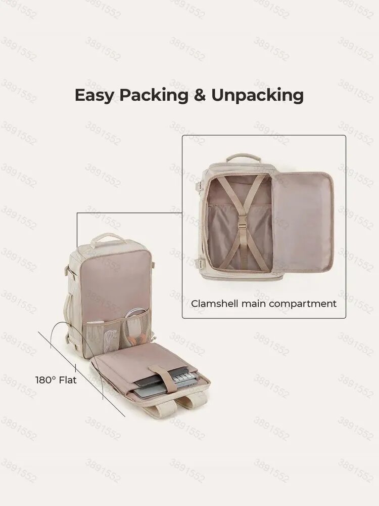 Рюкзак Bagsmart 28 л со отделением для ноутбука 15.6", слоновая кость, с креплением на чемодан — фото 1