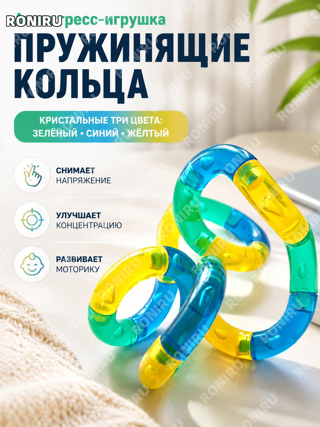Игрушка-скрутка многоцветная хрустальная трехцветная зелено-сине-желтая пластиковая для расслабления пальцев детей