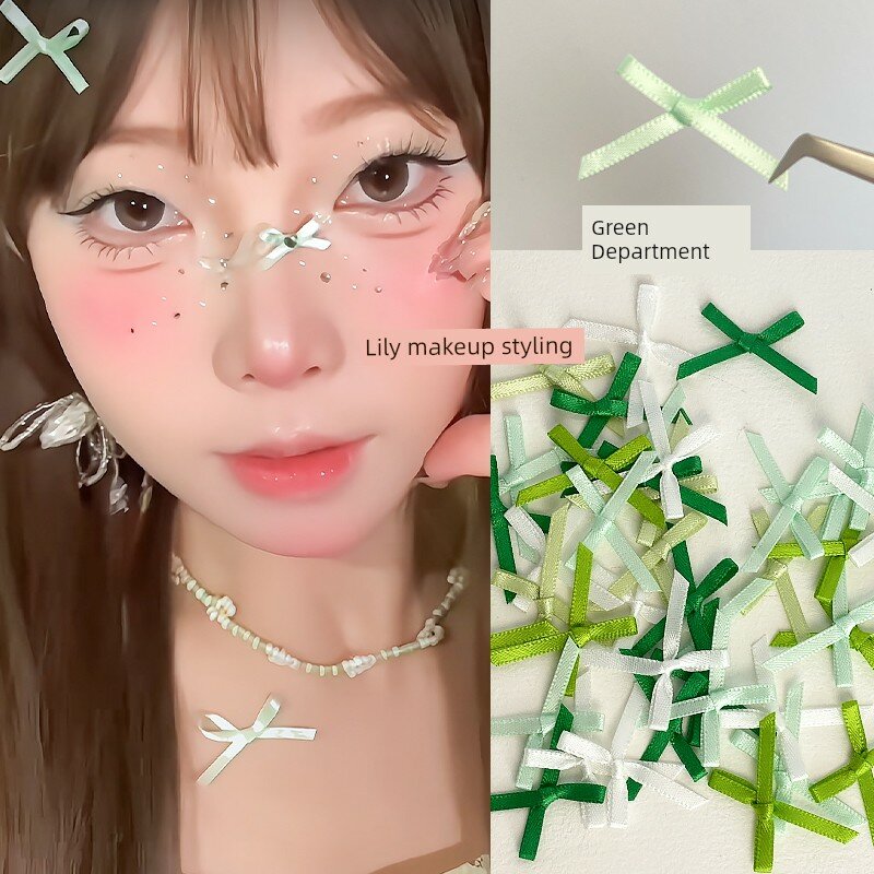 Зеленые банты из ленты 3 мм, 45 шт. для украшения волос и маникюра