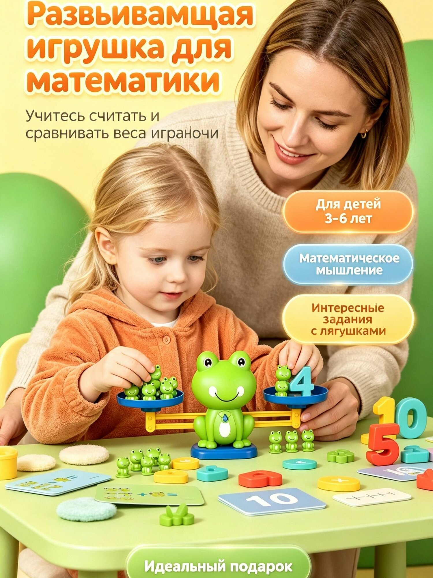 Лягушачьи весы для изучения цифр, развивающая игрушка для детей 36 лет