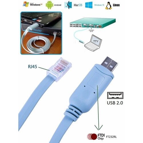 фото Кабель адаптер консольный usb - rj45 cat5 и rs232 для маршрутизаторов cisco ftdi, 1,8м, ks-is