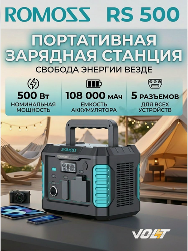 Изображение товара Портативная зарядная станция Romoss RS500 (емкость 400 Втч | технология Quick Charge | мощность до 1000 Вт)