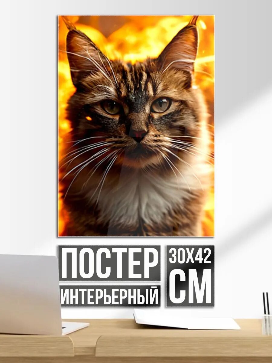 Постер на стену Балинезийская кошка в огне
