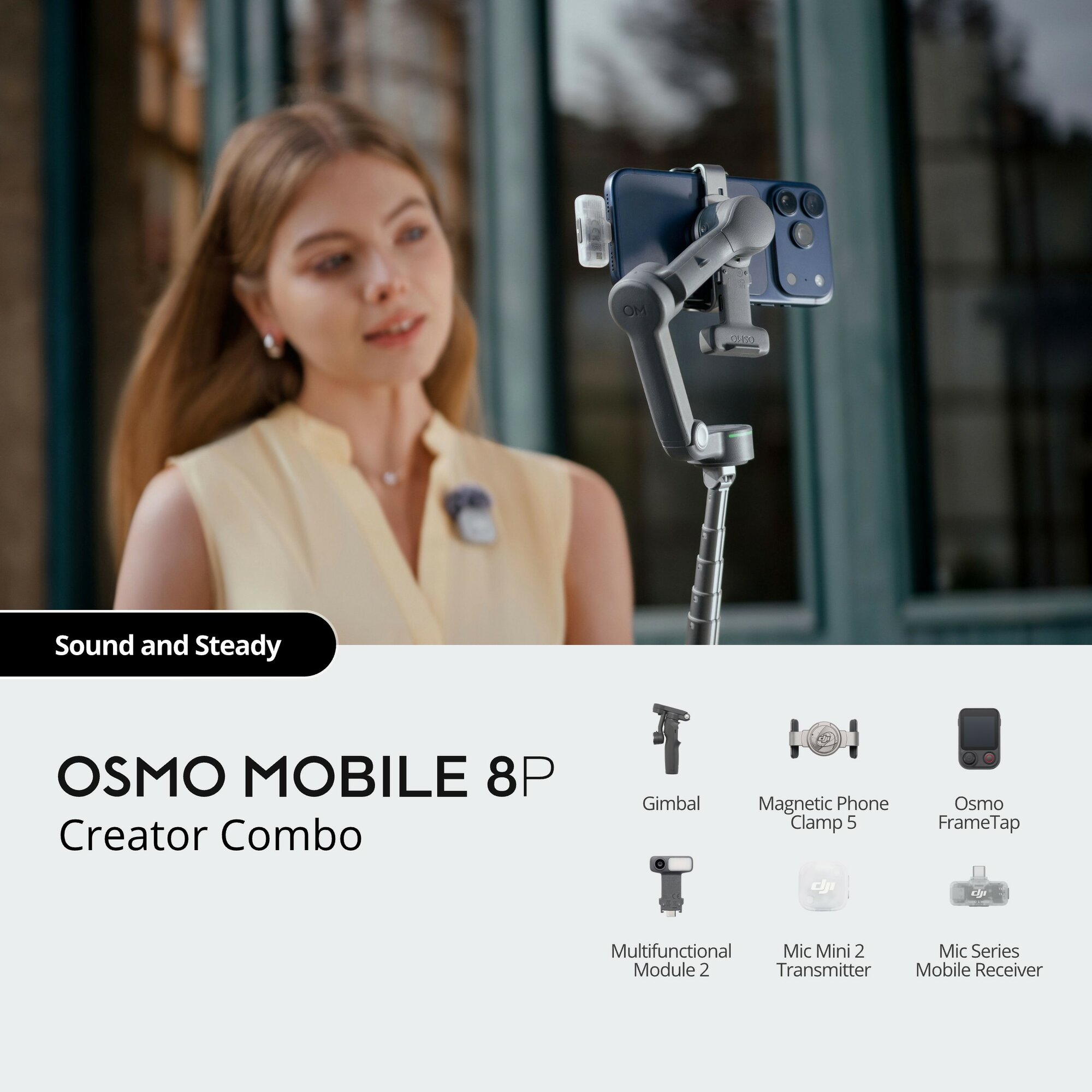 Стабилизатор для смартфона DJI Osmo Mobile 8P Creator Combo, 3-Осевая карданная стабилизация, AI tracking 8.0, серый — фото 6