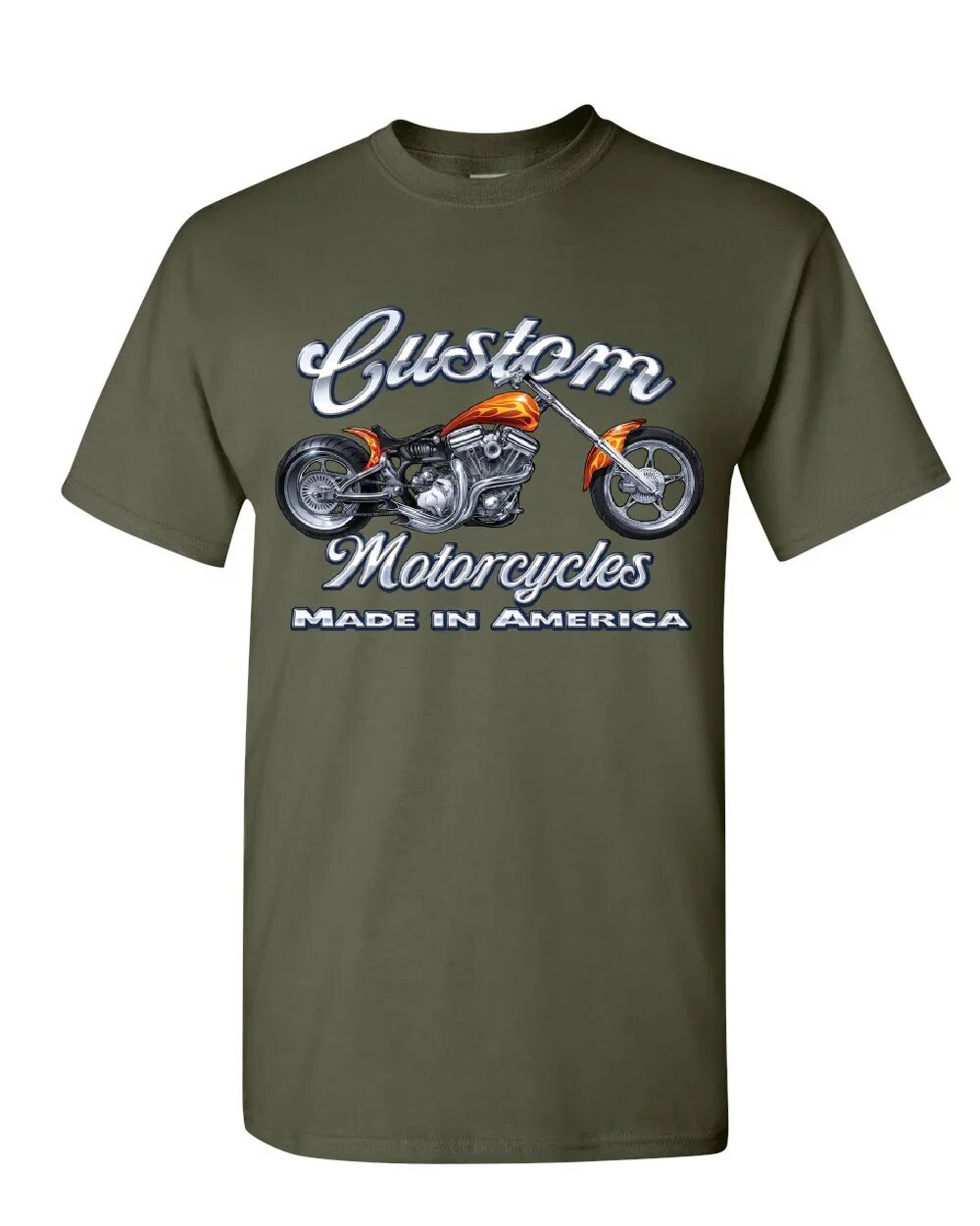 Футболка Custom Motorcycles Biker Chopper армейский зеленый