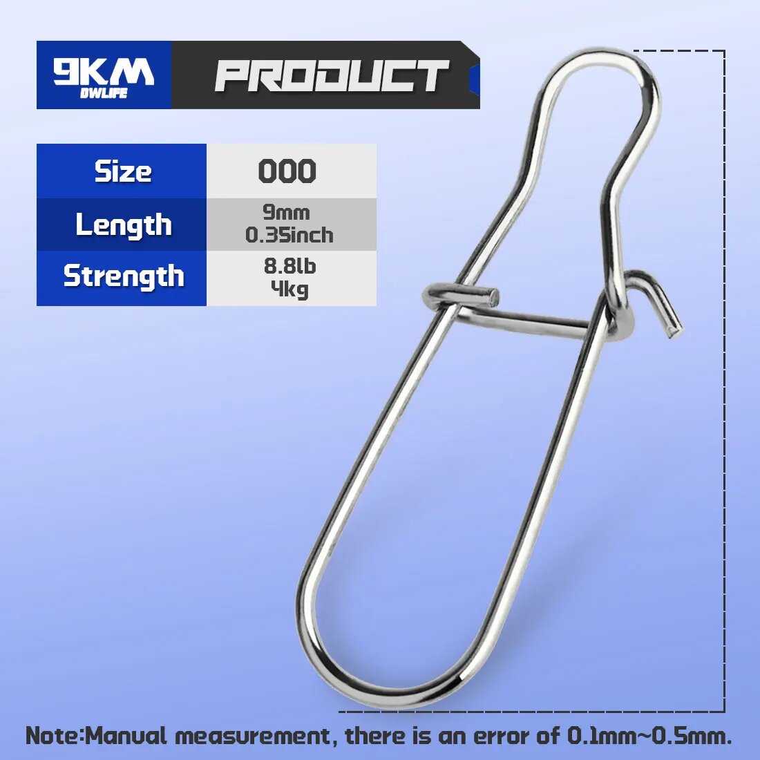 Рыболовные застежки 9KM из нержавеющей стали Size-000 Silver
