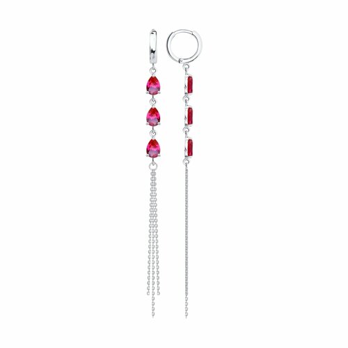 фото Серьги diamant online, серебро, 925 проба, родирование, корунд, длина 9.9 см, , розовый