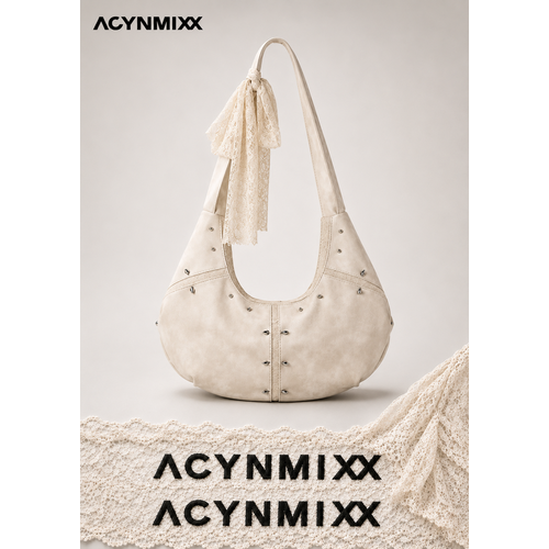 фото Сумка хобо acynmixx xxlpirsing, фактура гладкая, рельефная, перфорированная, матовая, белый,