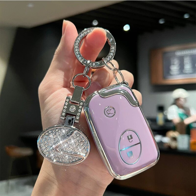 Фиолетовый ТПУ чехол для ключа Lexus с диамантовым кольцом и диамантовым логотипом