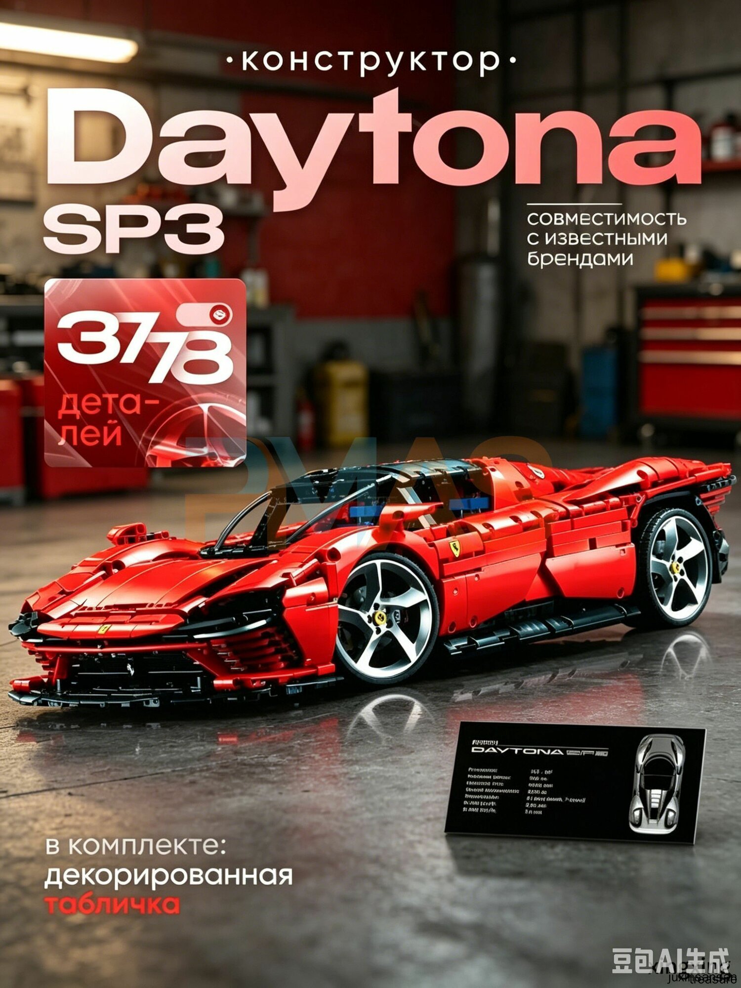 Конструктор Техник "Ferrari Daytona SP3" 3780 деталей (спортивная машина Феррари Дайтона, creator, совместим с lego