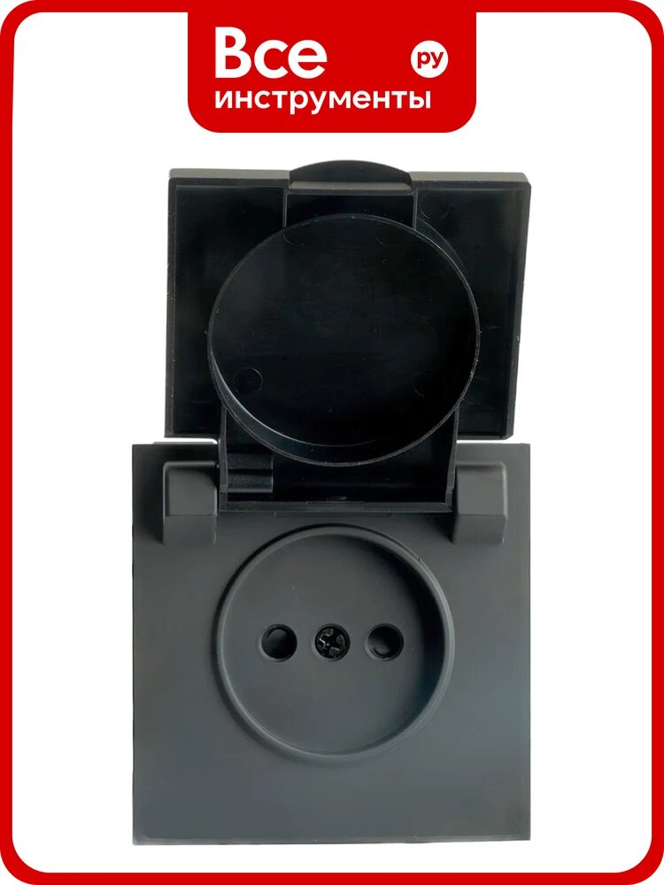 Розетка 1-местная STEKKER RST16-5113-05 с крышкой с защитными шторками, б/з, 250В, 16А, серия Эмили, RST16-5113-05, черный уголь, soft touch, 49852