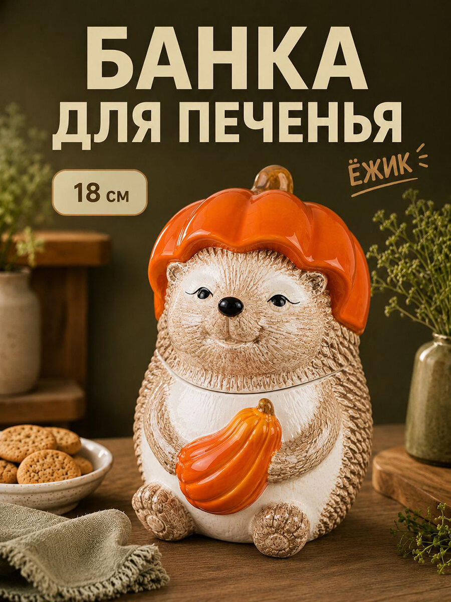 Банка для сыпучих продуктов Elan Gallery Ёжик, керамическая с крышкой, 850 мл