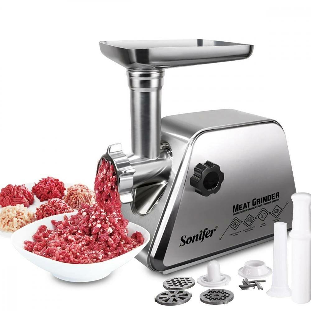 Электрическая мясорубка Sonifer SF-5016, 1200 Вт — мощный двигатель, 3 диска, функция реверса