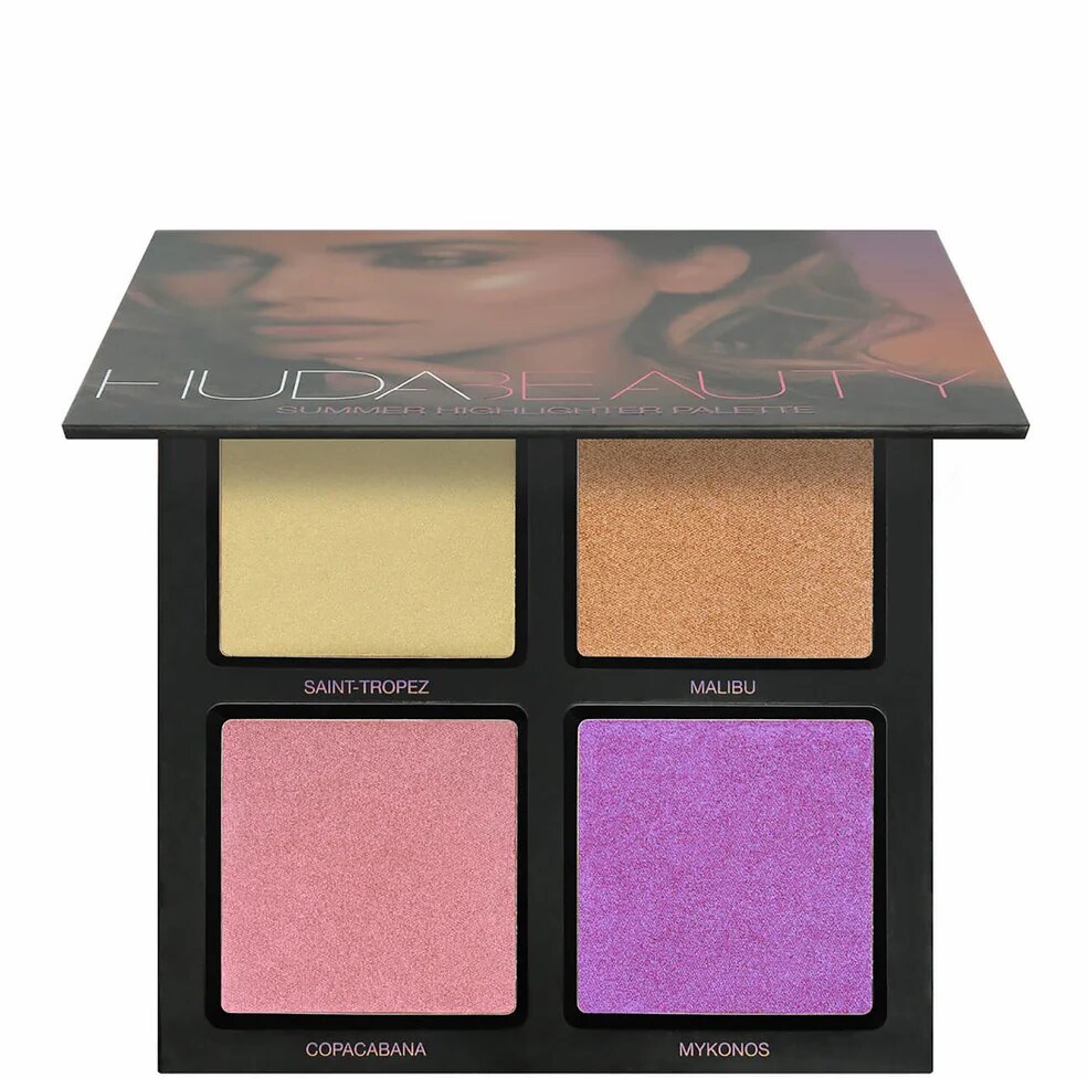 Huda Beauty Summer Solstice Highlighter Palette, 4 оттенка: 3 пудровых + 1 кремовый Melted Strobe