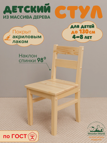Изображение товара Стул детский деревянный со спинкой, стульчик для детей из массива дерева с лаковым покрытием