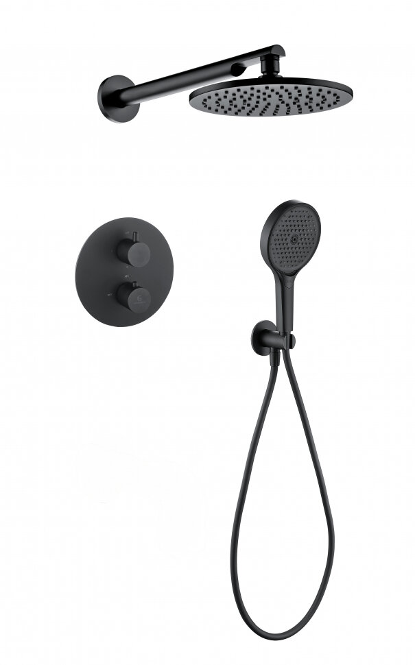 Душевая система скрытого монтажа Grocenberg GB5093 Чёрный матовый с Термостатом