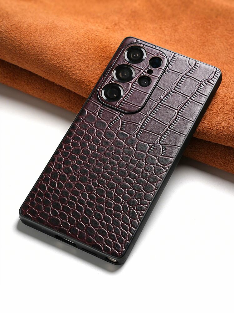 Чехол для Samsung Galaxy S25 Ultra (Самсунг Галакси С25 Ультра), натуральная коровья кожа, противоударный, коричневый кожаный противоударный коричневый