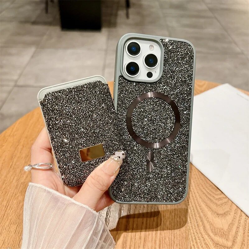 Чехол с кристаллами и магнитом для iPhone 17 Pro Max, Gray