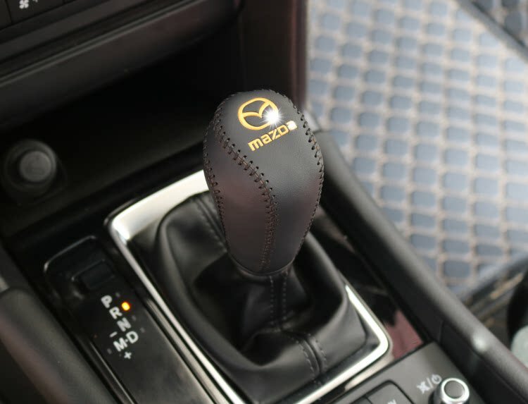 Кожаный чехол для рычага переключения передач для Mazda CX-5/CX-3, с логотипом и черной строчкой