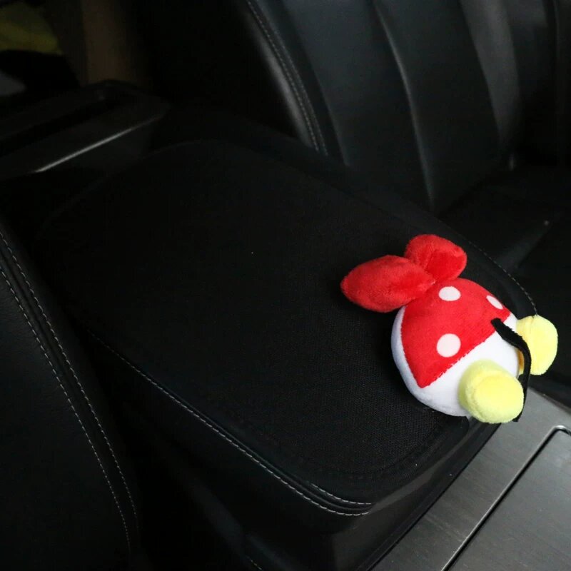 Minnie Ice Silk Car Console Pad Black Cute Cartoon Design Universal Fit for Cars