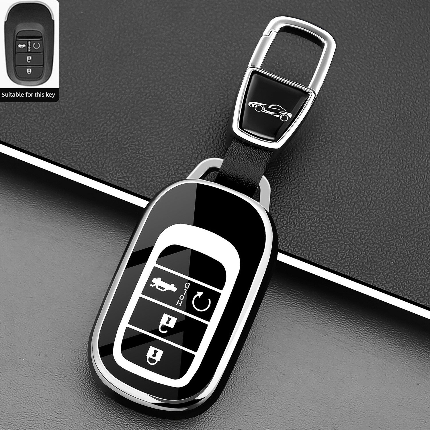 Чехол для ключа-брелока 2026 Honda CR-V - 4-кнопочный, черный с кожаной пряжкой
