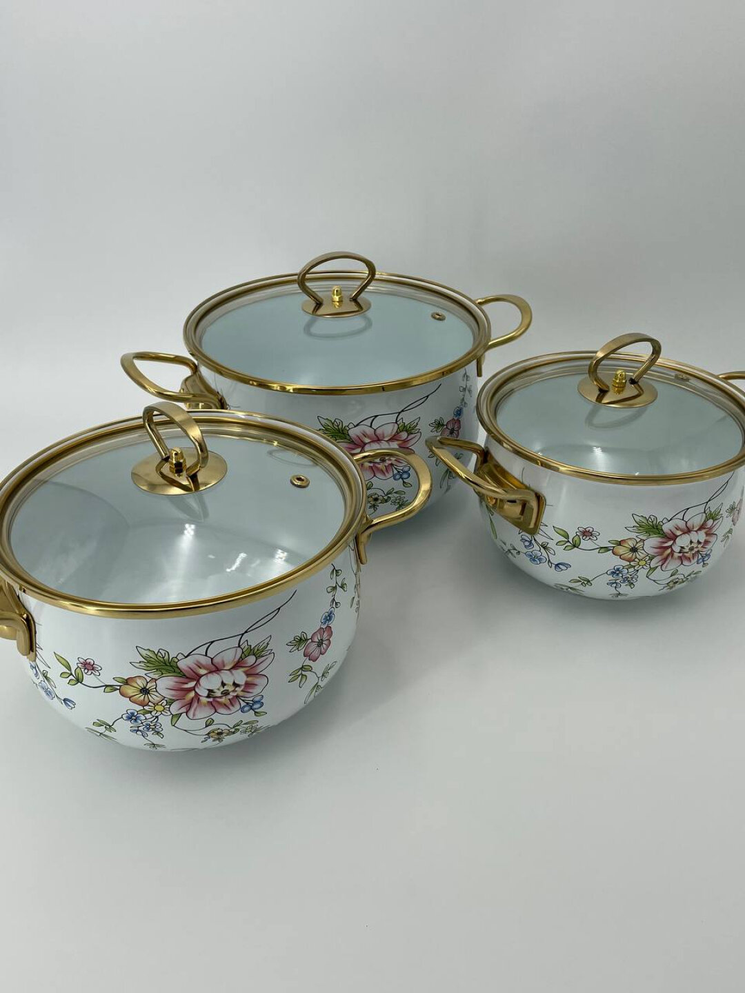 Набор кастрюль "Цветок", эмалированная сталь, в подарочной коробке, 2/3/4 л