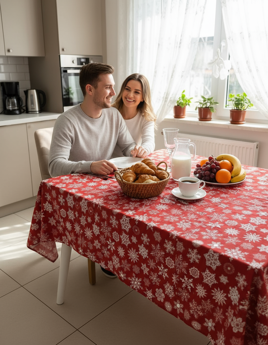 Скатерть новогодняя на стол из турецкого водоотталкивающего материала DUCk, 140х175 см