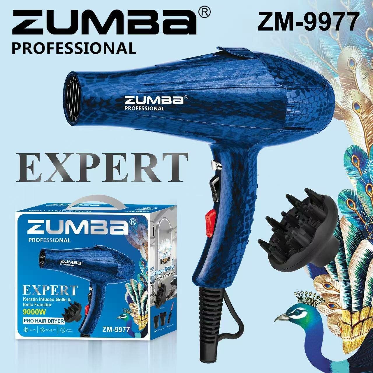 Профессиональный фен ZUMBA ZM-9977 для сушки и укладки волос.
