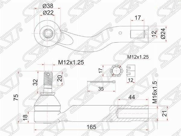 Наконечник рулевой SAT ST-45047-49055 TOYOTA IPSUM 01-09 2WD RH/4WD LH