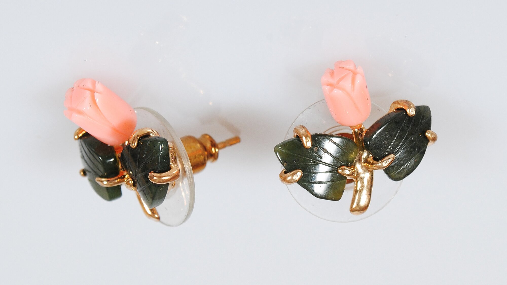 Серьги Lotus Jewelry, коралл, нефрит