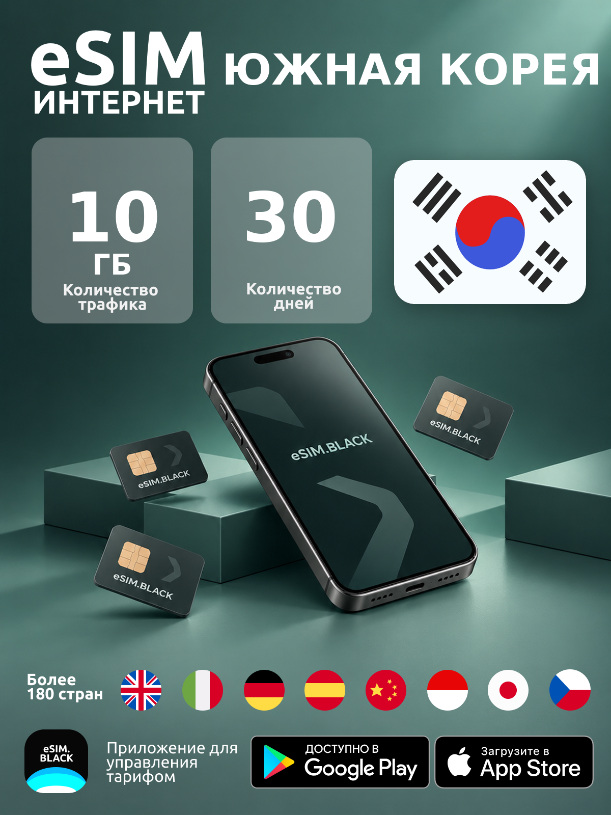 Южная Корея/30 дней/10 ГБ - eSIM для мобильного интернета ( iPhone | Android ).