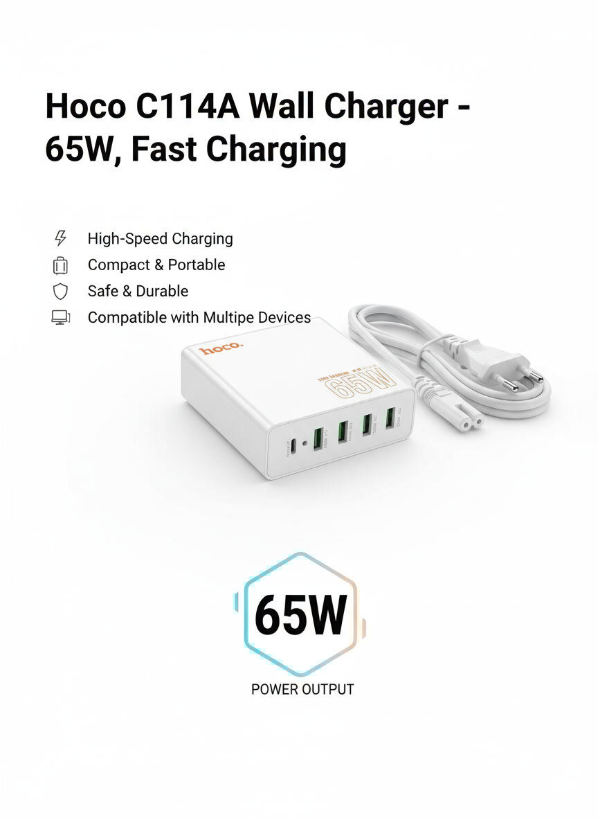 Сетевое зарядное устройство Hoco "C114A", 65Вт, быстрая зарядка