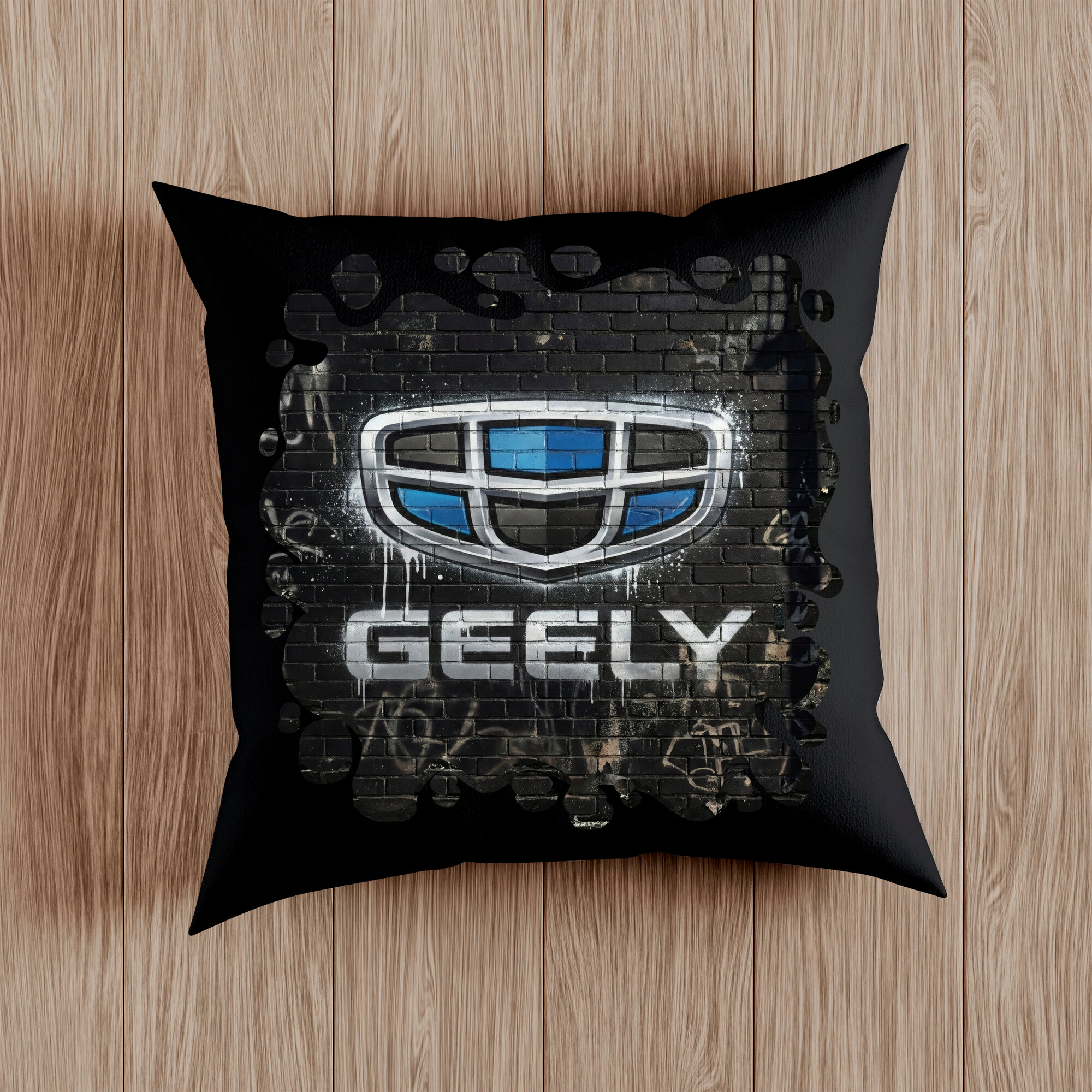 Подушка декоративная с логотипом Chery, Haval, Jetour, BYD, Zeekr. Размер 38 x 38см, съёмный чехол, синтепон.