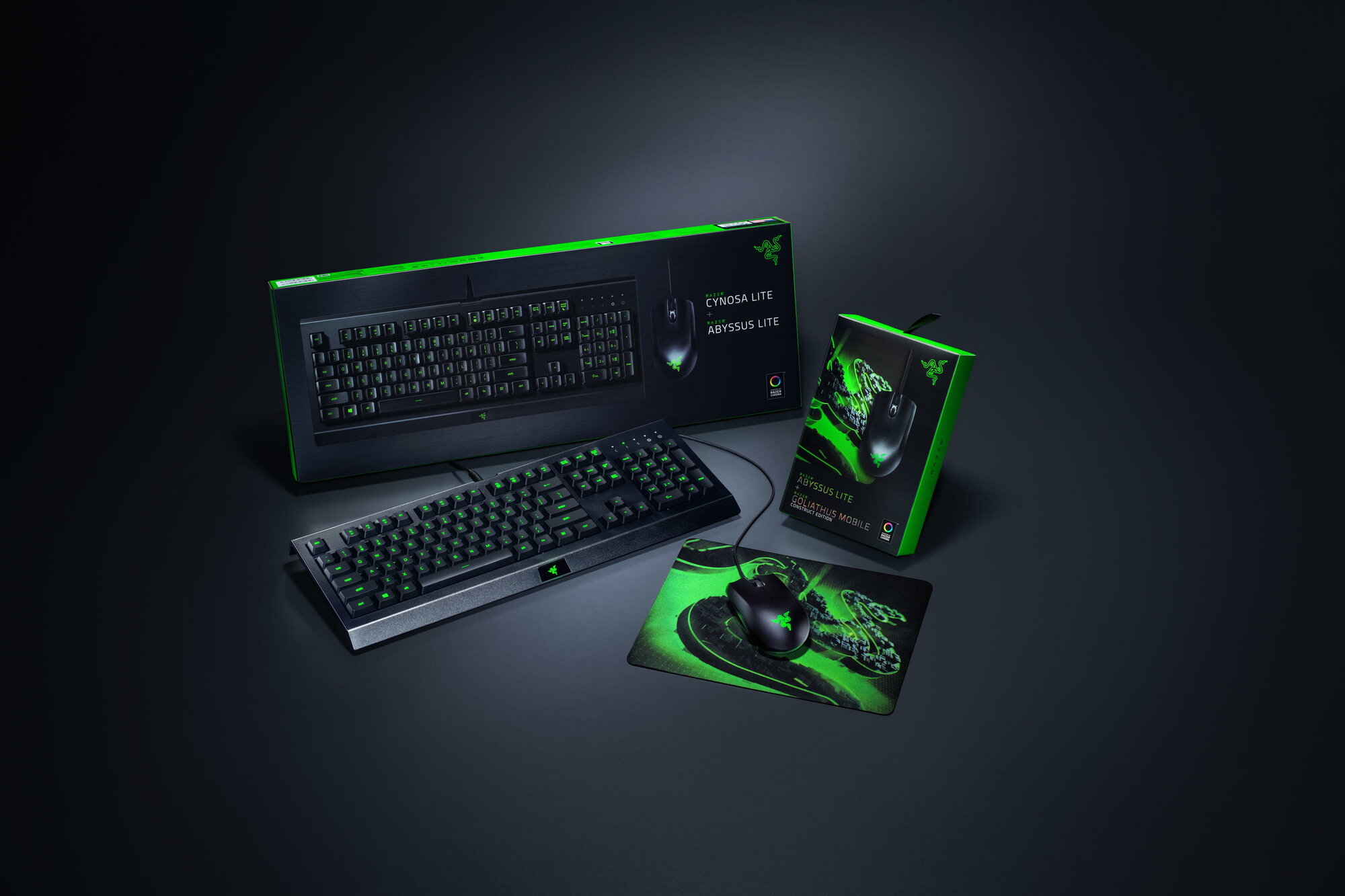 Игровая проводная мышь Razer Abyssus Lite + коврик Goliathus Mobile Construct Edition, комплект — фото 1