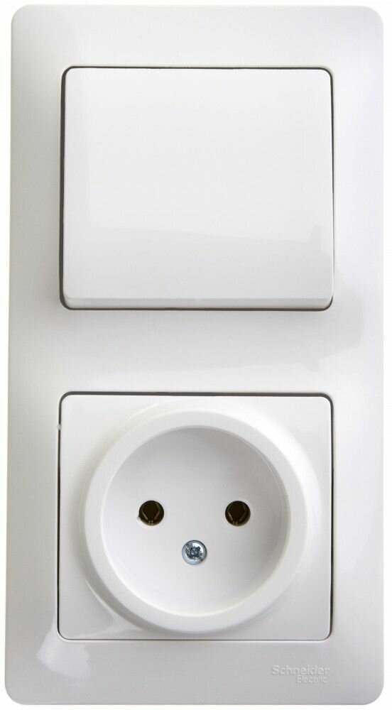 Блок комбинированный Systeme Electric с одноклавишным механизмом и розеткой, цвет белый, для скрытого монтажа
