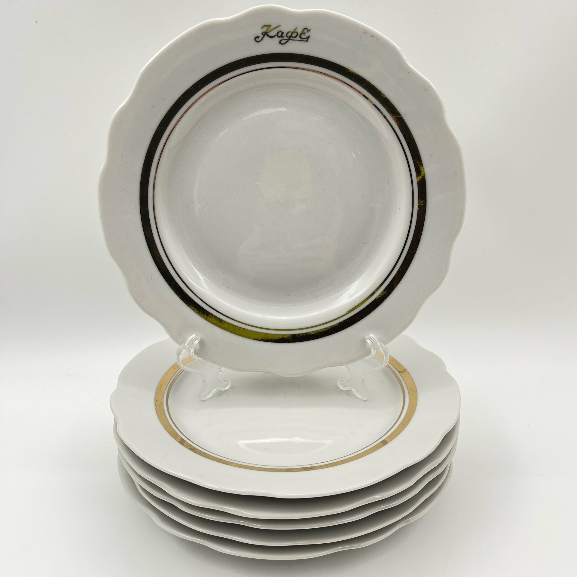 Набор десертных тарелок "Кафе" на 6 персон, фарфор, золочение