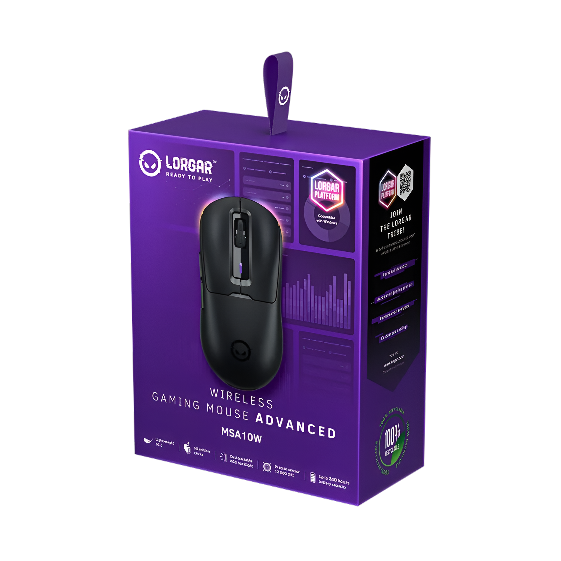 Игровая беспроводная мышь LORGAR MSA10W RGB 12000 DPI PixArt 3311, 6 кнопок, 2.4GHz / Bluetooth / USB, 65 г