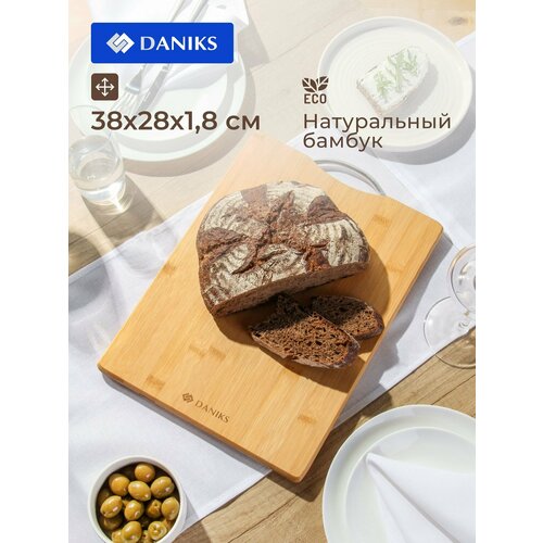 фото Доска разделочная бамбук, 38х28х1.8 см, с ручкой, прямоугольная, daniks, h-1080l коралл